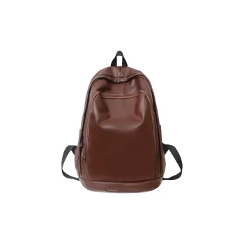 Slazenger Minimalist Soft Leather Travel Student Backpack Unisex Black/White Dark Brown
