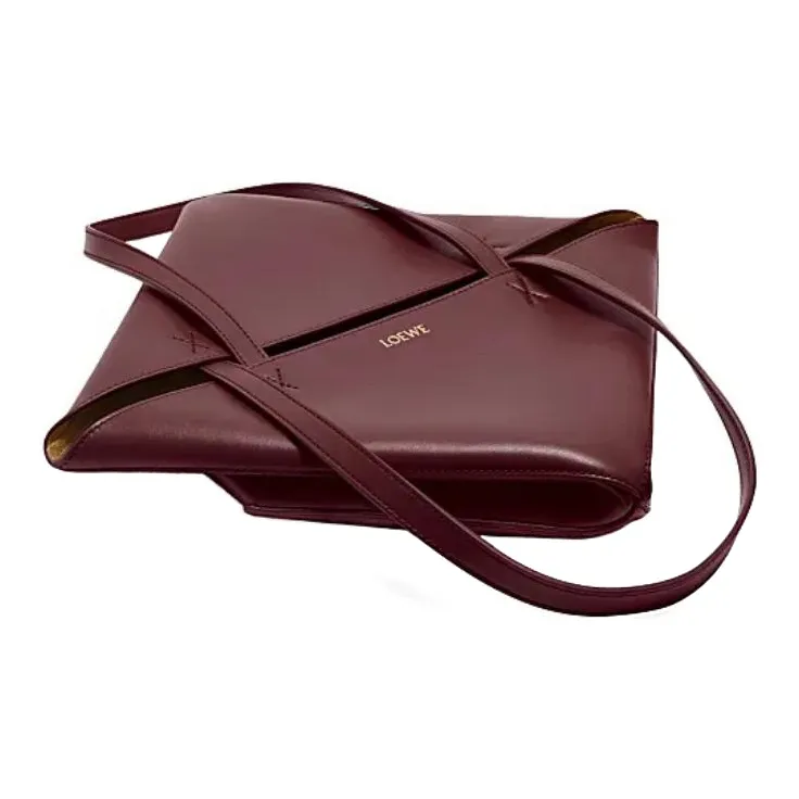 LOEWE Shiny Cow Leather Tote Bag Shopping Bag Handbag Medium Size Unisex Deep Burgundy Red-5