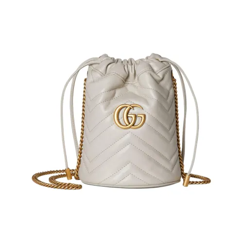 GUCCI GG Marmont Leather Bucket Bag, Shoulder Bag, Crossbody Bag Mini Unisex Light Beige
