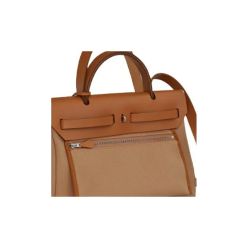 HERMES Herbag Cow Leather Shoulder Bag Crossbody Bag Handbag Unisex Milk Tea Beige/Light Tawny-4