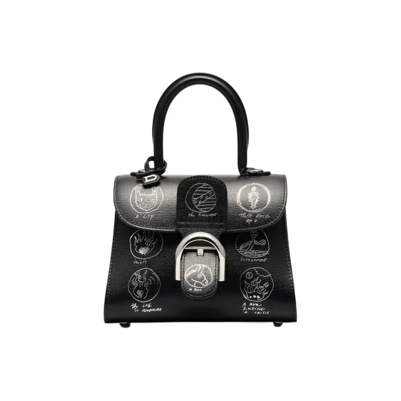 Delvau Calfskin Shoulder Bag Crossbody Bag Handbag Mini Women's Black-0