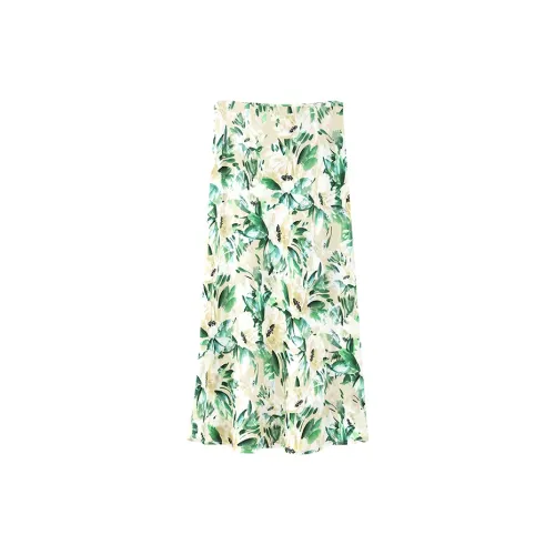 NINI WEST Casual Long Skirts Women's Green Flowers