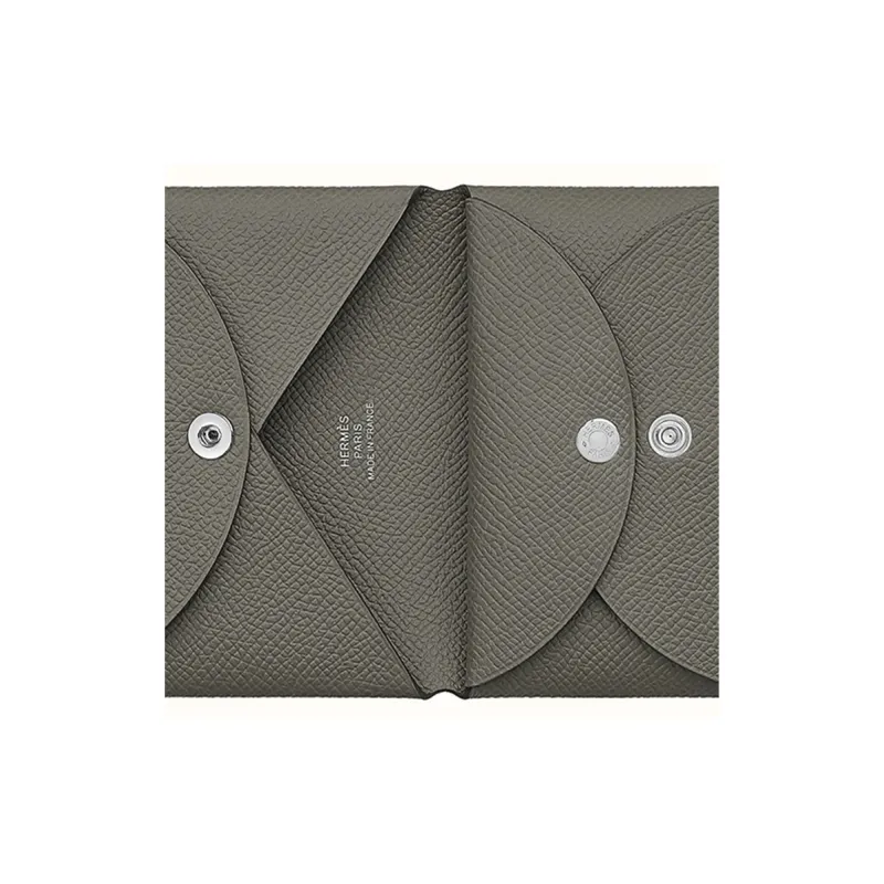 HERMES Calvi Duo Epsom Calfskin Card Holder Wallet Unisex 0L Grismeyer Cumulus Gray-2