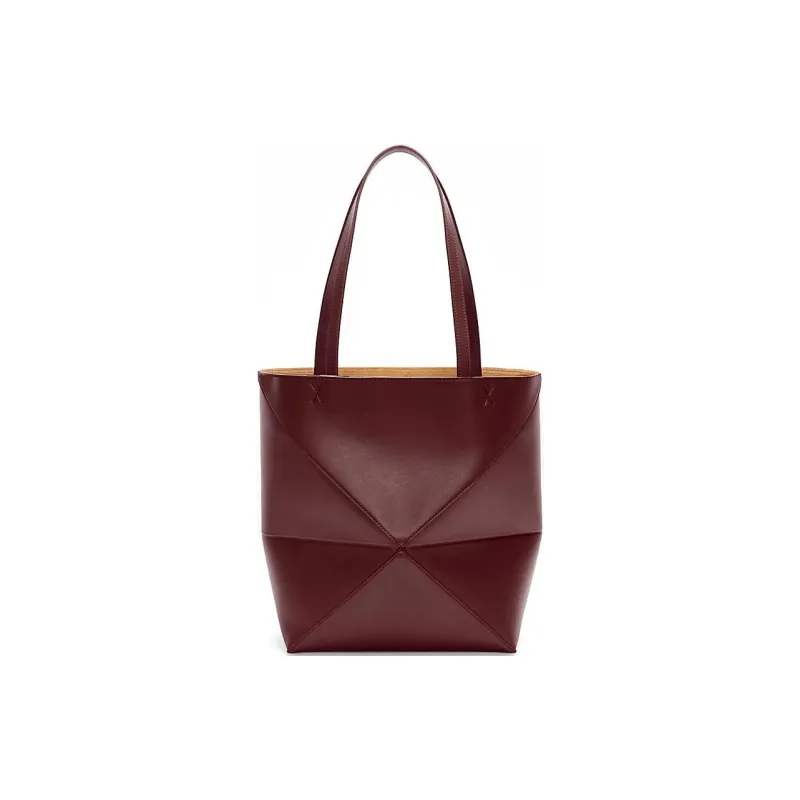 LOEWE Shiny Cow Leather Tote Bag Shopping Bag Handbag Medium Size Unisex Deep Burgundy Red-2