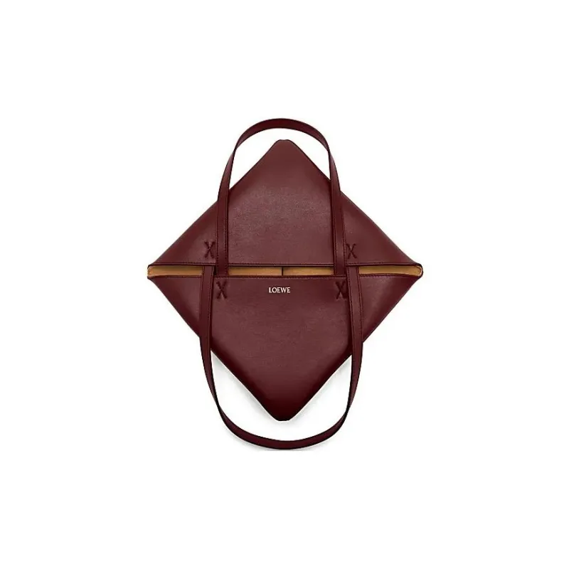 LOEWE Shiny Cow Leather Tote Bag Shopping Bag Handbag Medium Size Unisex Deep Burgundy Red-4