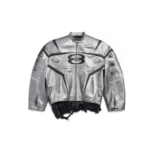 Balenciaga Leather Jackets Unisex Silver