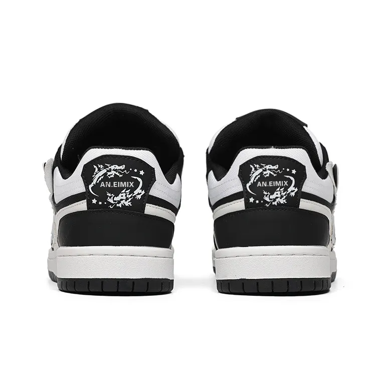 Angelmi Wear Resistant Low Top Skateboard Shoes Unisex Black White-4