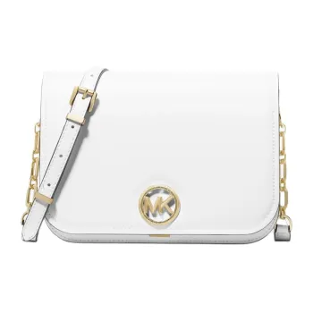 MICHAEL KORS Delancey Split Cow Leather Messenger Bag, Shoulder Bag, Crossbody Bag Medium Size Women's White