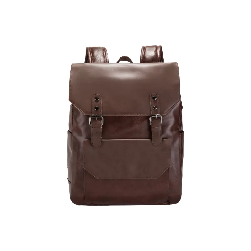 Slazenger Soft Leather Travel Backpack Backpack Students Backpack Medium Size Unisex Dark Brown Earth Tone-5