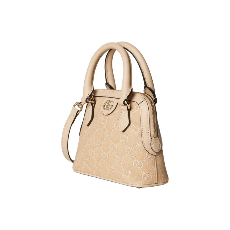 GUCCI Ophidia Denim With Leather Trim Shoulder Bag Crossbody Bag Handbag Mini Unisex Light Beige-1