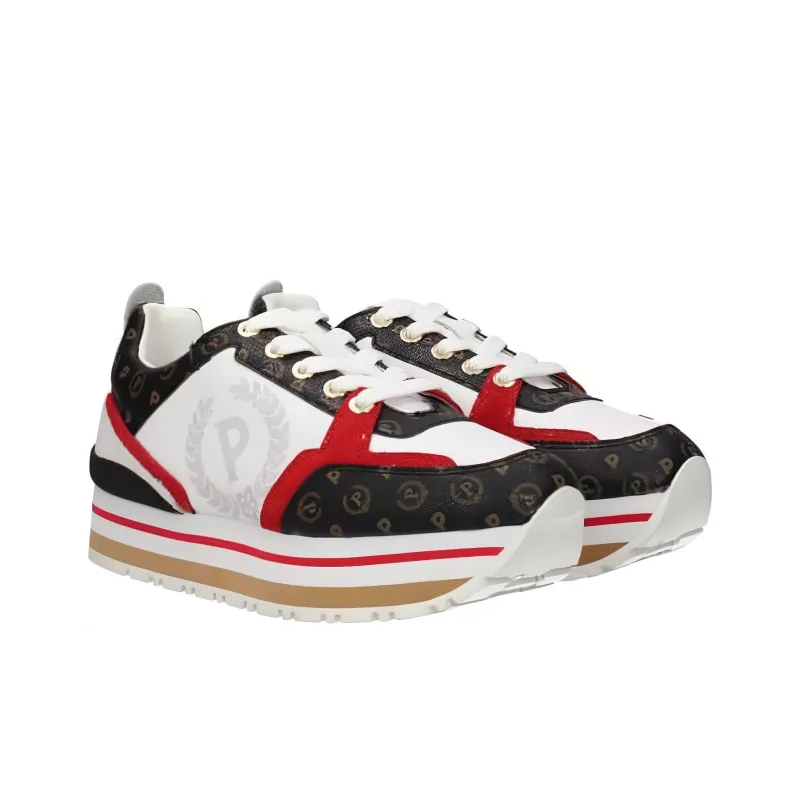 Pollini Low Top Casual Shoes Women's Black White Red-3