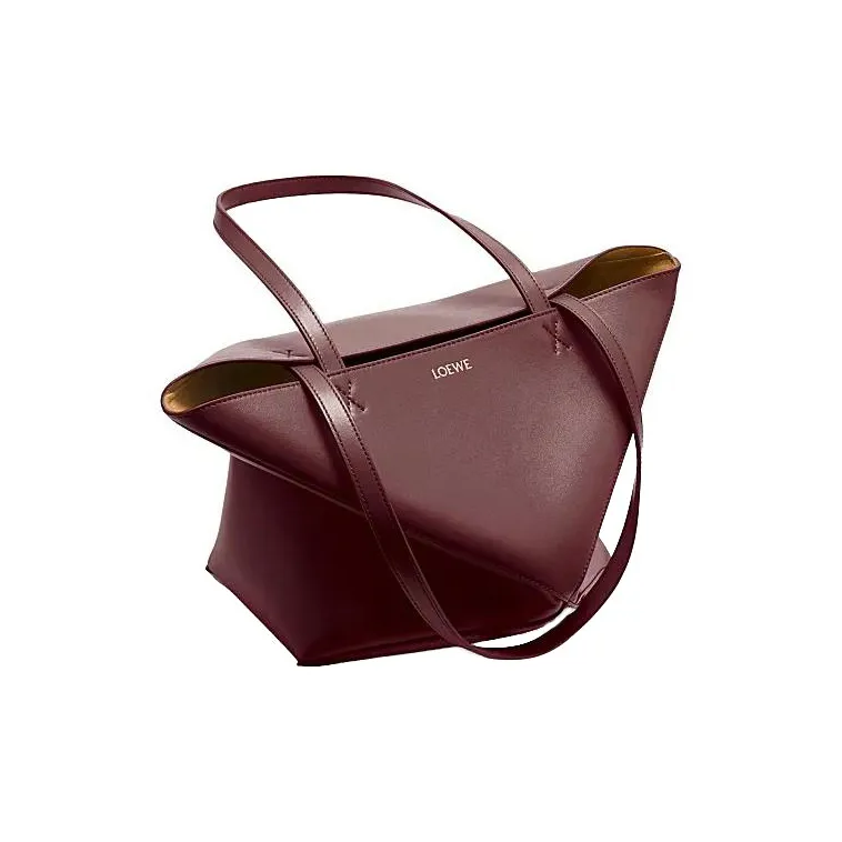 LOEWE Shiny Cow Leather Tote Bag Shopping Bag Handbag Medium Size Unisex Deep Burgundy Red-3