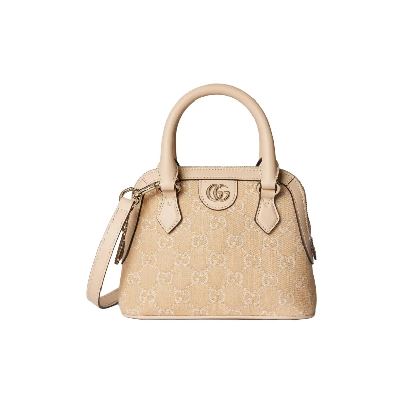 GUCCI Ophidia Denim With Leather Trim Shoulder Bag Crossbody Bag Handbag Mini Unisex Light Beige-0