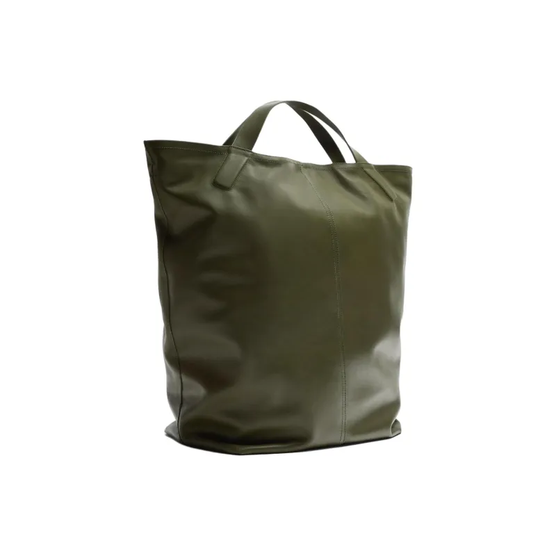ZARA Cow Leather Tote Bag Shopping Bag Shoulder Bag Handbag Men's Green-1
