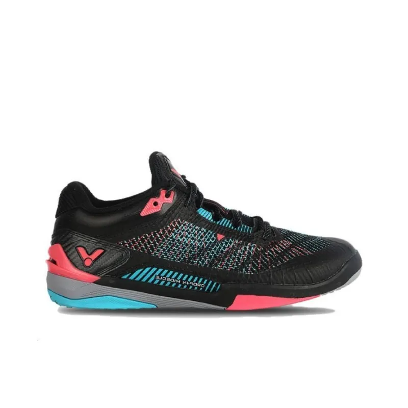 VICTOR Cushioning Wear Resistant Low Top Badminton Shoes Unisex Black Red-1