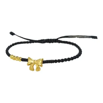 Good Has A Cause 3D Hard Gold Princess Bowknot Lucky Bead Solid Gold 999 Fixed Price Bracelets Women's