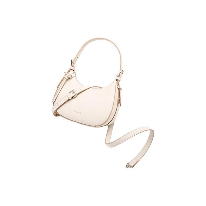 HONGU Genuine Leather Shoulder Bag Handbag Small Size Women's Ecru-3