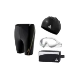 Black Gold Swimming Shorts+White Swim Goggles+Swimming Cap+Swim Bag