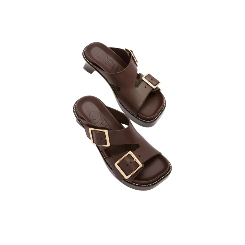 LOEWE 70mm Buckled Leather Mules-3