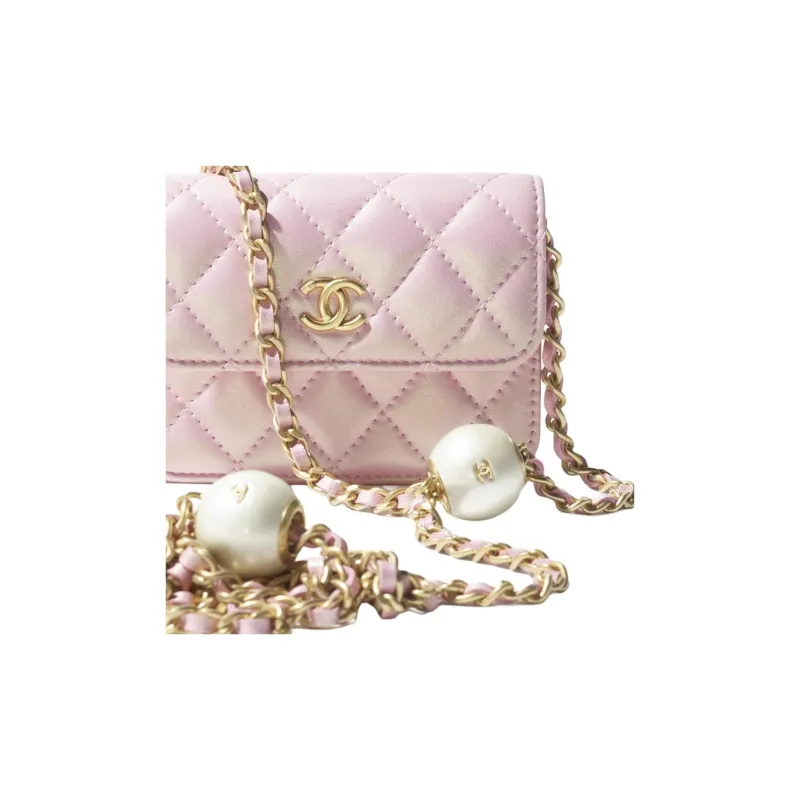 CHANEL Lambskin One Shoulder Crossbody Clutch Unisex Pink-3