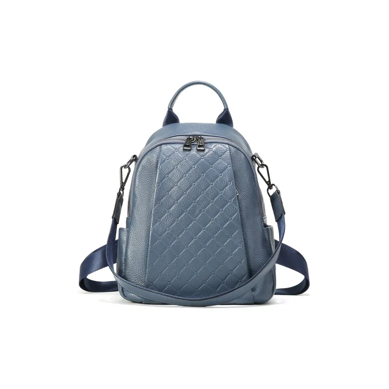 ROBERTA DI CAMERINO Cow Leather Backpack Commuter Bag Travel Bag Students Backpack Tubas Women's Black/Haze Blue-4