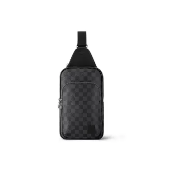 LOUIS VUITTON Avenue Coated Canvas Cow Leather Patchwork Crossbody Bag Shoulder Bag Men's Black