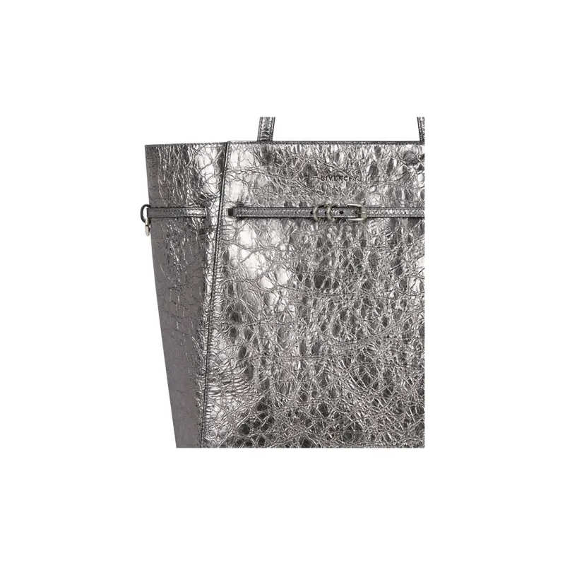 Givenchy Voyou Lambskin Tote Bag Shopping Bag Shoulder Bag Handbag Medium Size Women's Silver Gray-4