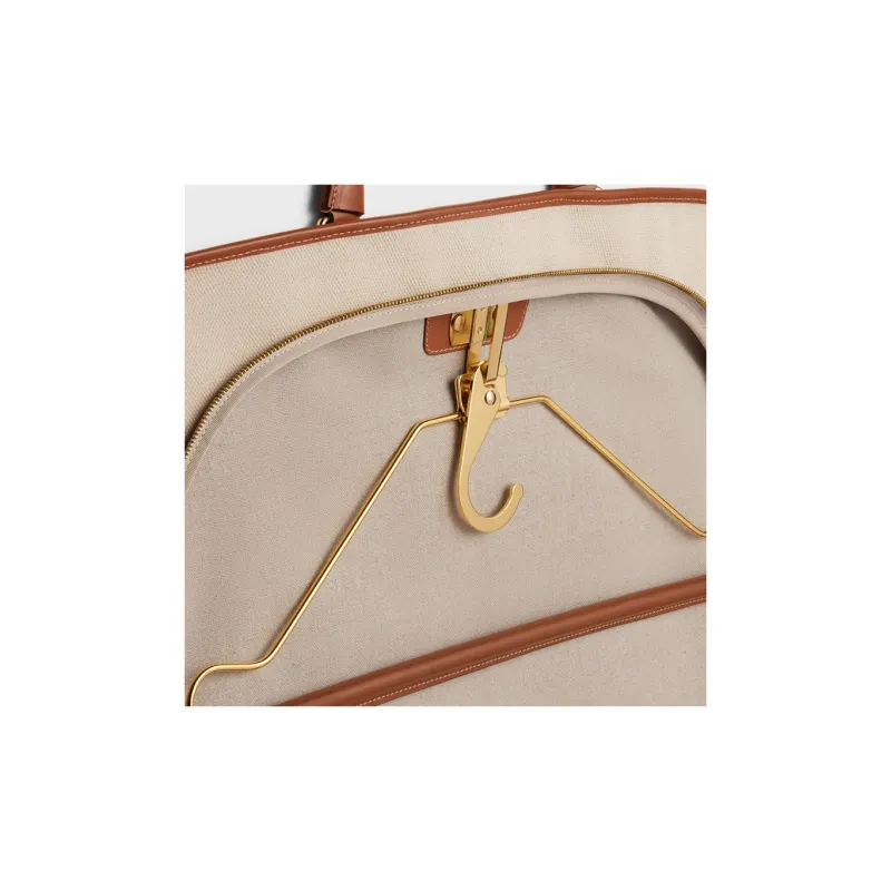 CELINE Fabric With Calfskin Clothing Bag Storage Bag Men's Natural & Brown Umber-5