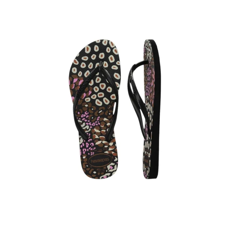 Havaianas Slim Animals Abrasion-Resistant Flip Flops Women's Black-5