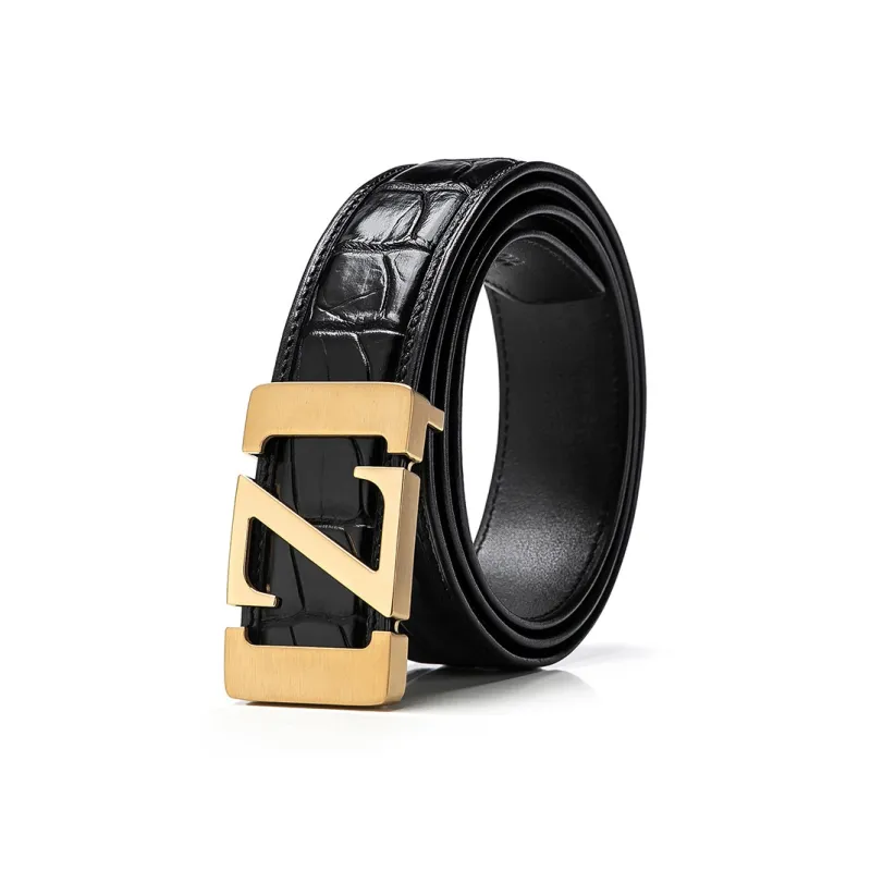 BISON DENIM Cow Leather Fashion Genuine Leather Automatic Buckle Business Casual Crocodile Leather Belt Men's-2