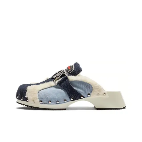 ANCUTA SARCA Faux-fur Trim Denim Mules