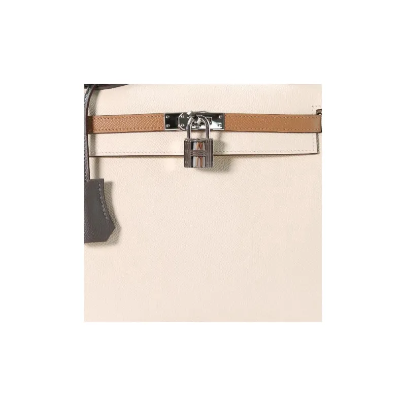 HERMES Kelly Epsom Leather Kelly Bag Handbag 25 Women's Cream White/Milk Tea/Rain Cloud Gray-1