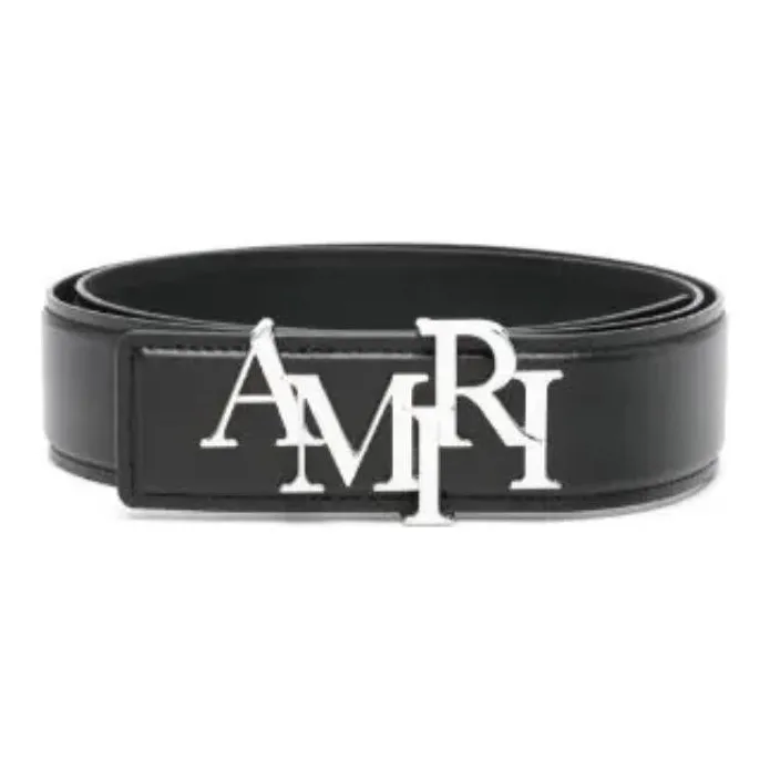 AMIRI Emblem Smooth Buckle Design Leather Belts Men's Black-0