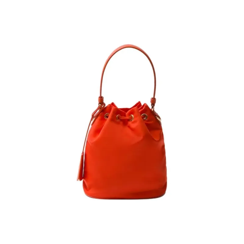 PRADA Fabric With Leather Bucket Bags Shoulder Bag Crossbody Bag Handbag Mini Women's Orange-3