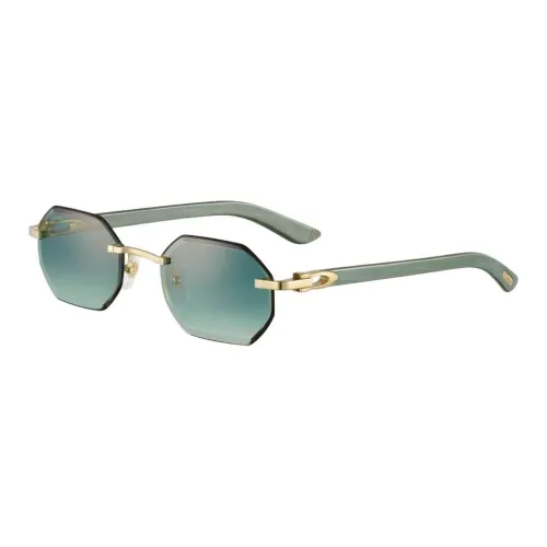 CARTIER Gold-Plated Metal Wooden Irregular Shape Sunglasses Unisex Green