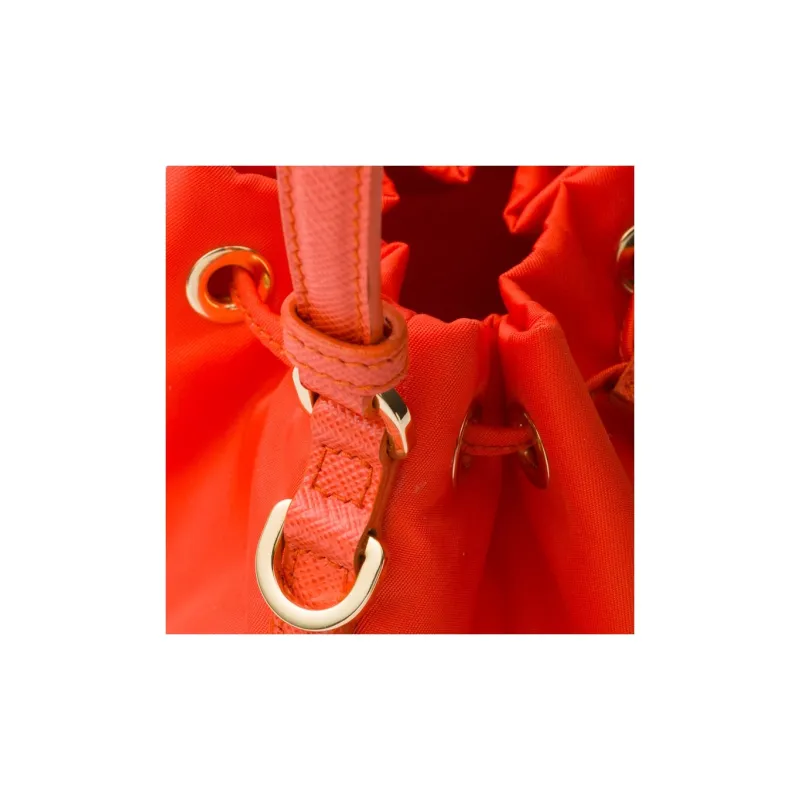 PRADA Fabric With Leather Bucket Bags Shoulder Bag Crossbody Bag Handbag Mini Women's Orange-4