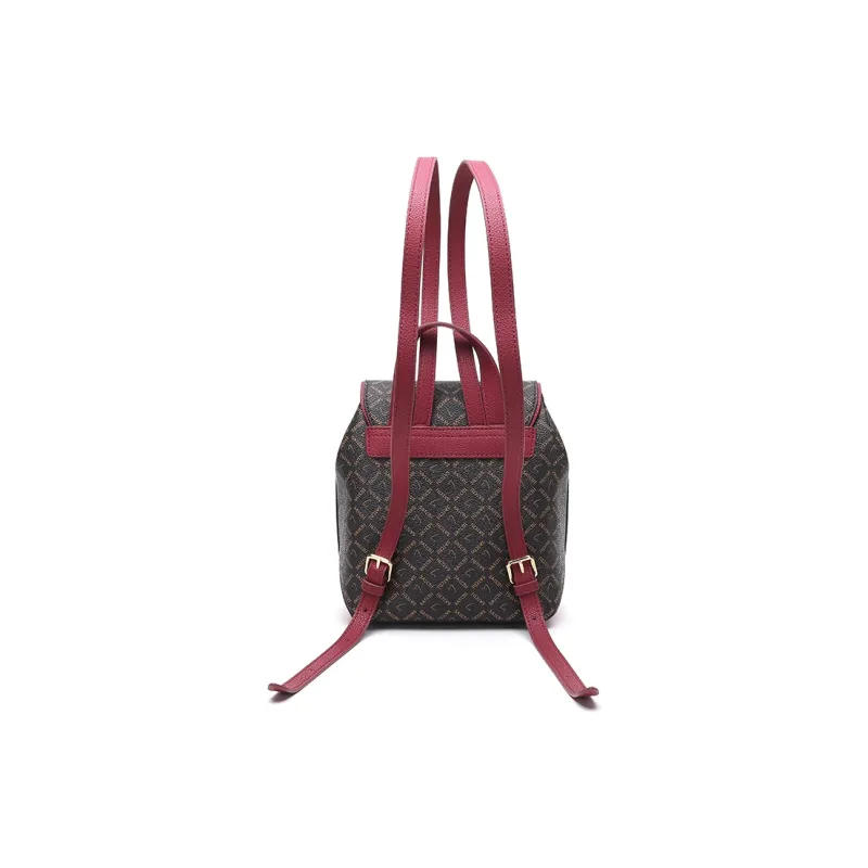 Satchi PVC Cow Leather Patchwork Backpack Handbag Small Size Women's Green/Red-9