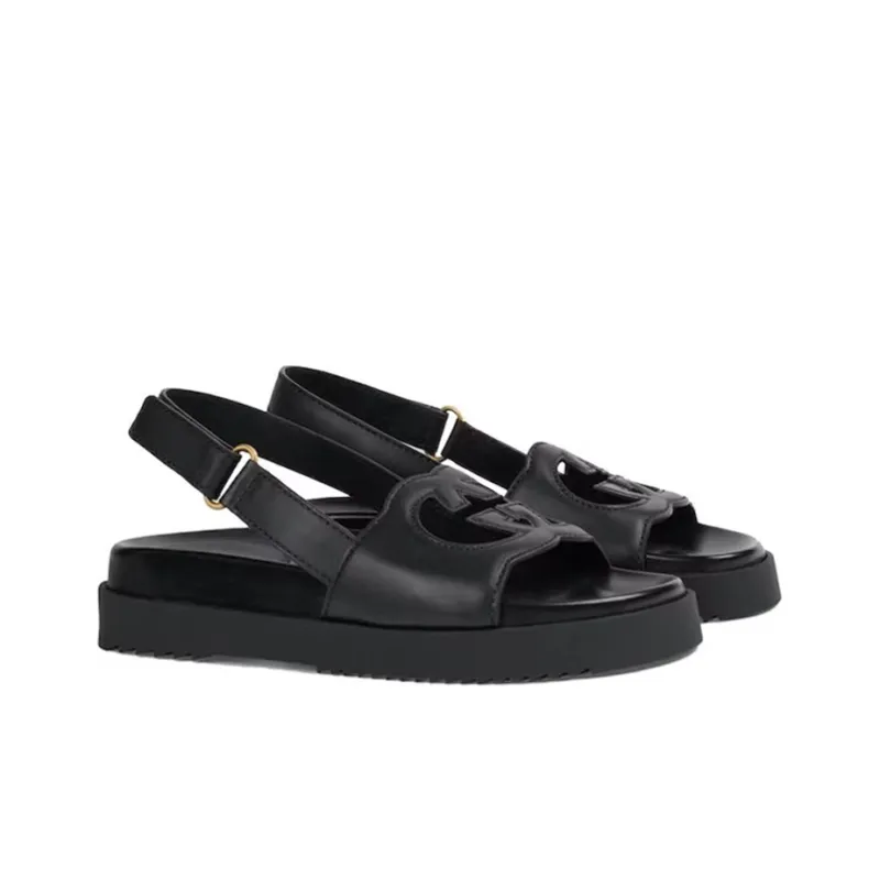 GUCCI Interlocking G Sandals Black Leather-4