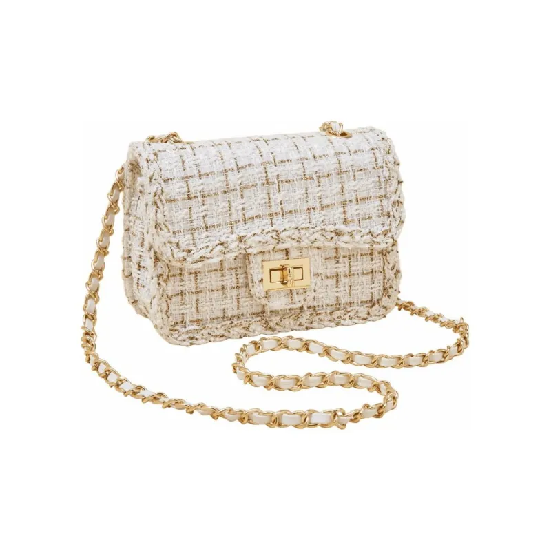 FOXER Fabric Trendy Elegant Travel Crossbody Shoulder Bag Small Square Small Size Women's White-6