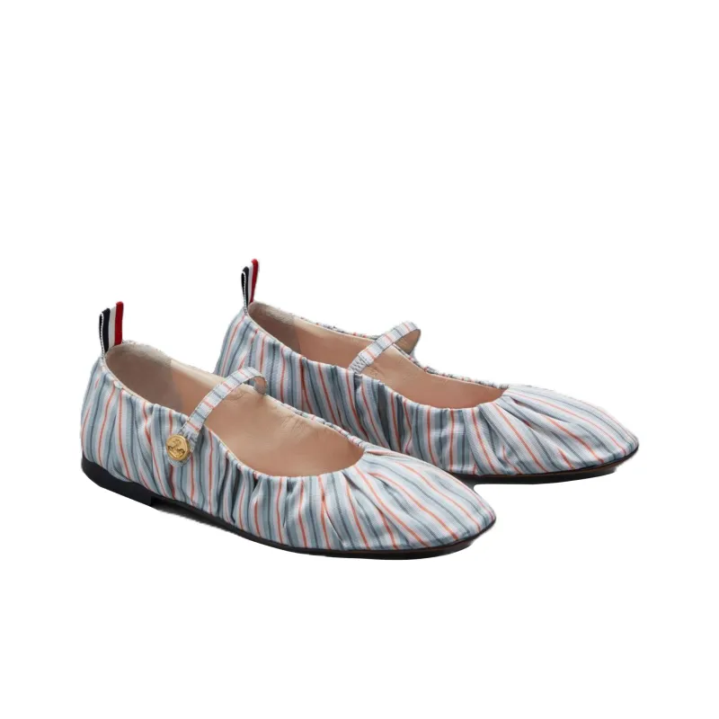 THOM BROWNE Stripe-pattern Cotton Ballerina Shoes-2