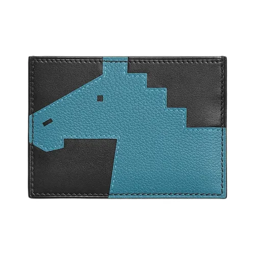 HERMES Card Holders Black With New Denim Blue Accents