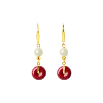 YINCHIE S925 Silver Earrings Women's Pale Greenish White Jade