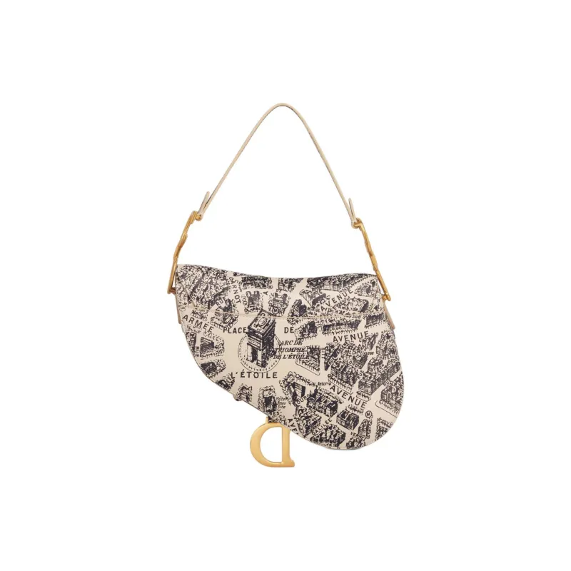DIOR Saddle Smooth Cow Leather Saddle Bag Shoulder Bag Crossbody Bag Handbag Women's Beige & Marine Blue-3