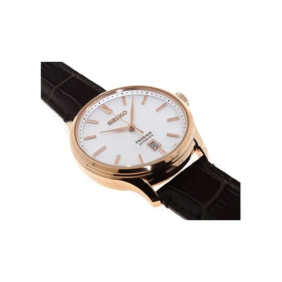SEIKO Automatic Mechanical Movement Cow Leather Strap Watch Men's Watches White Dial SRPD42J1-1