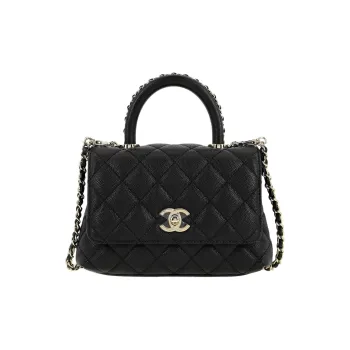 CHANEL COCO Handle Grain Cow Leather Shoulder Bag Crossbody Bag Handbag Mini Women's Black