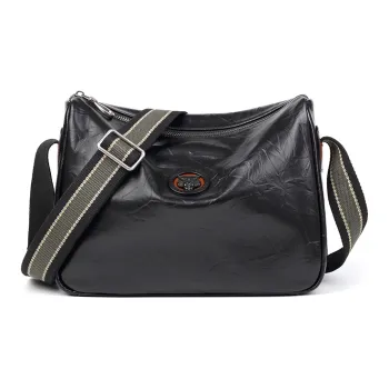 Old Man's Head Cow Leather Crossbody Bag Shoulder Bag Regular Men's Black