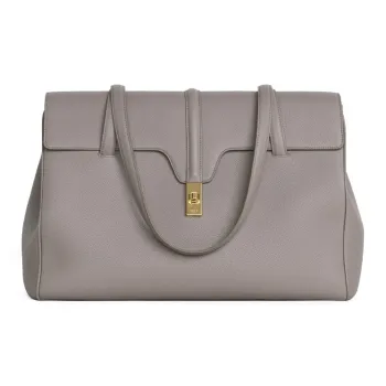 CELINE 16 Cow Leather Shoulder Bag Briefcase Handbag Large Size Women's Egg Stone Color
