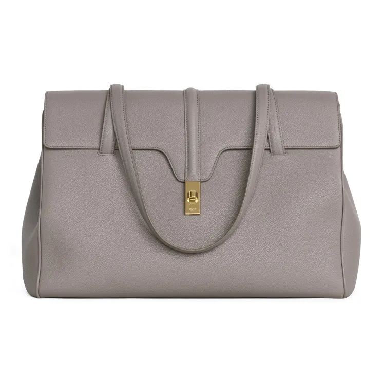 CELINE 16 Cow Leather Shoulder Bag Briefcase Handbag Large Size Women's Egg Stone Color-0