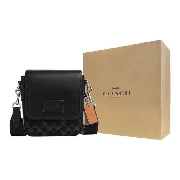 COACH Denim With Smooth Calfskin Shoulder Bag Crossbody Bag Mini Unisex Silver & Black-7