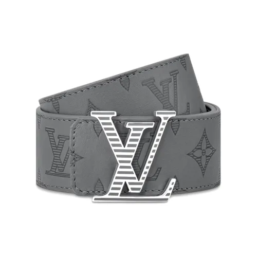LOUIS VUITTON Leather Belts Men's Gray Width 4cm